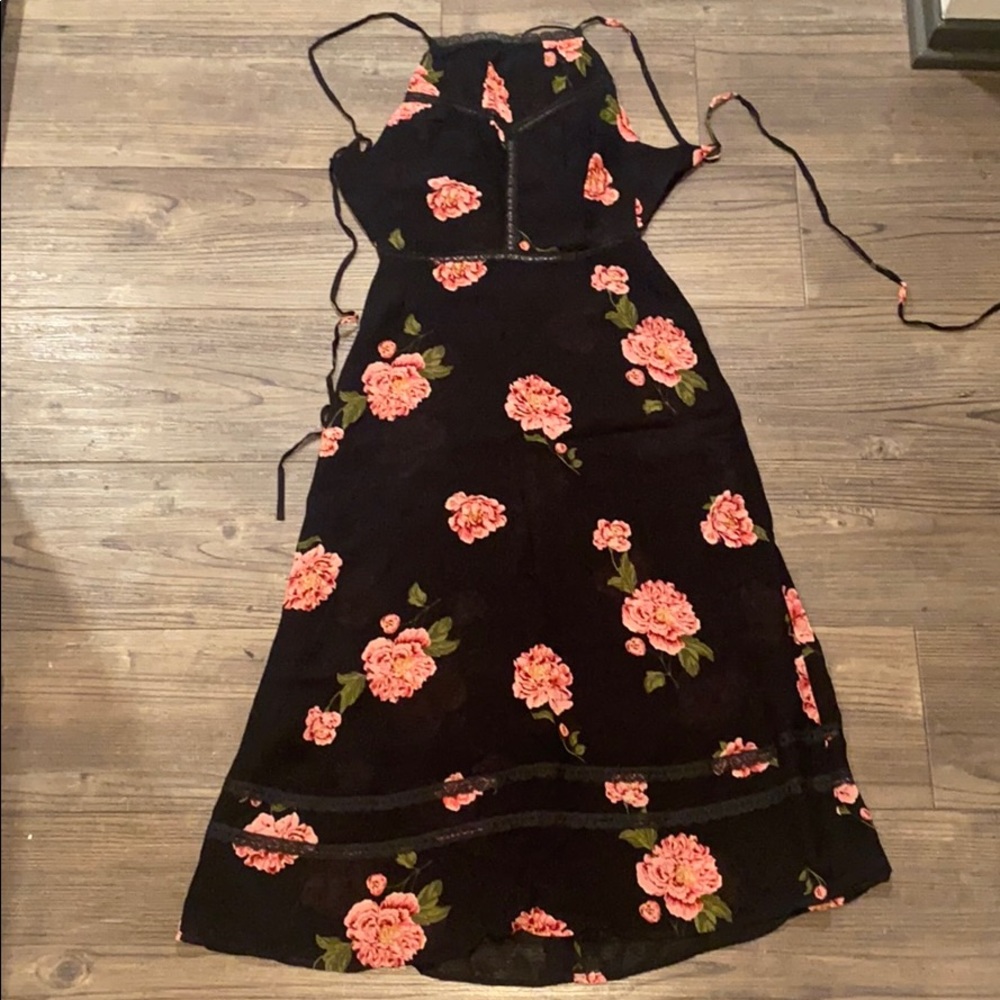 MIDI black reformation dress with flowers